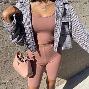 Brown Biker Shorts Set